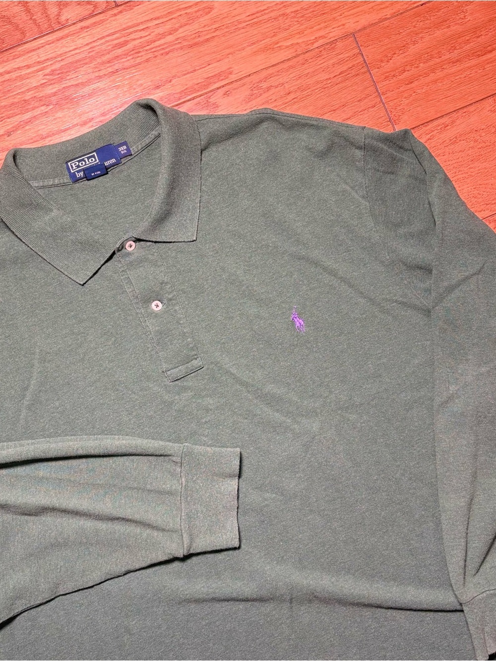 Polo by Ralph Lauren Men's Long-Sleeve Polo - Olive with Purple Logo